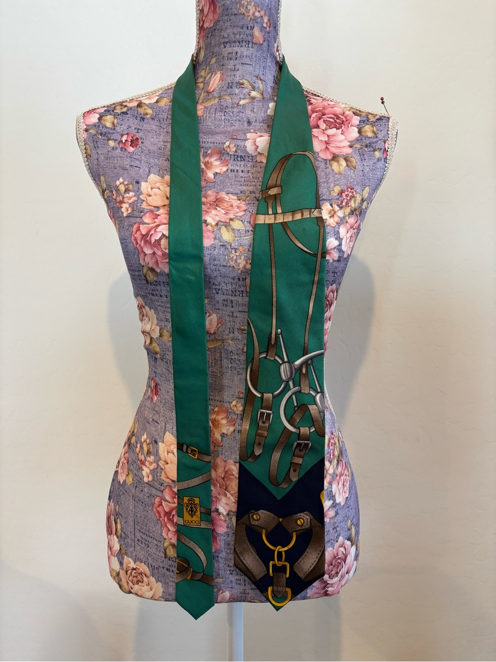 Gucci Green Equestrian buckle Print Silk Scarf